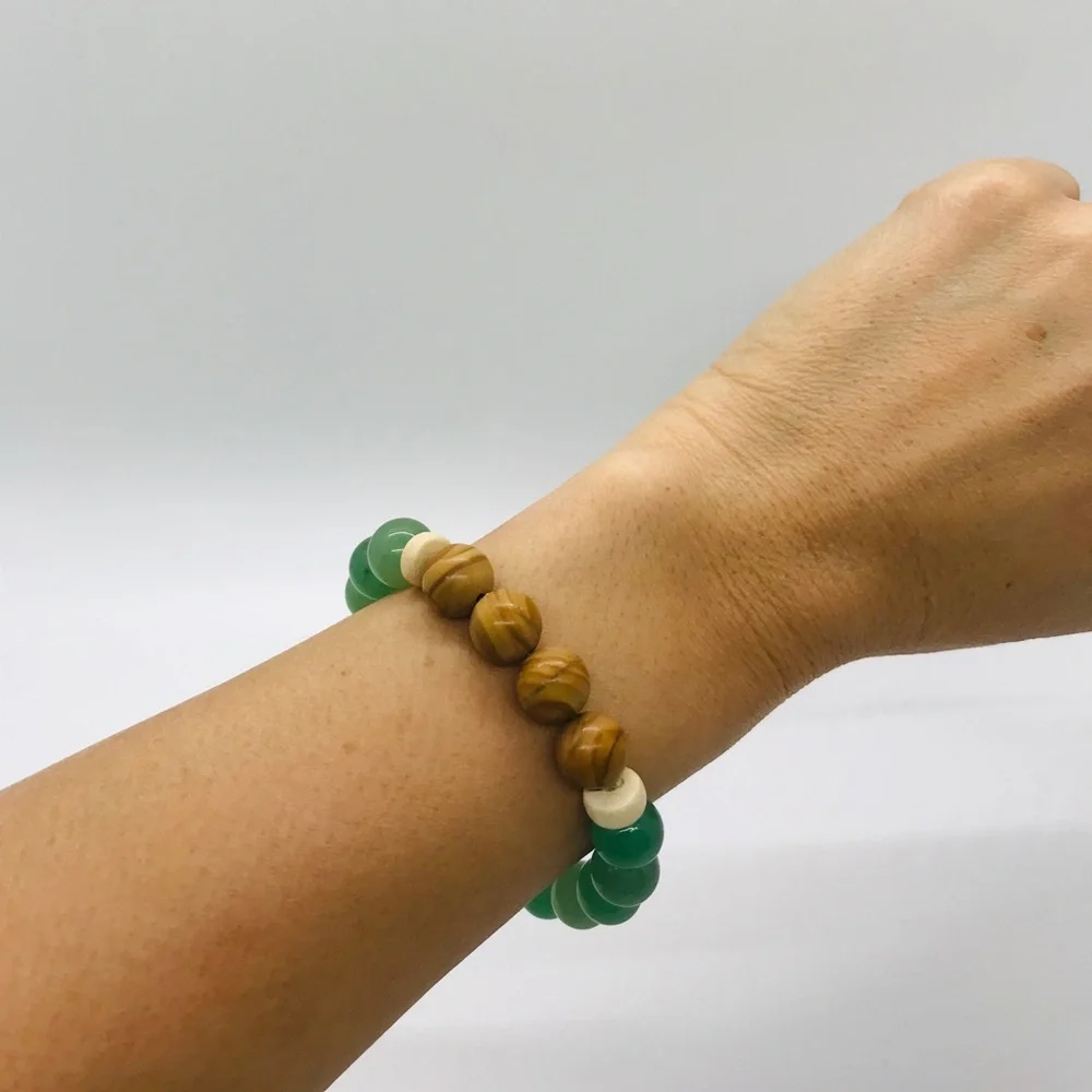 10mm Green Aventurine & Jasper Gemstone Bracelet - Picture 3 of 5